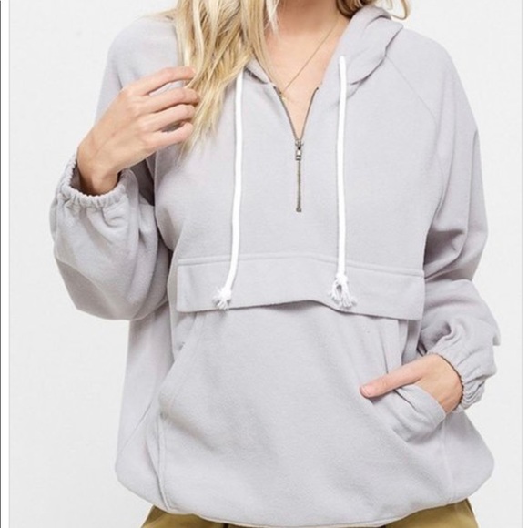 Jackets & Blazers - Grey Felt Hoodie w. Kangaroo Pocket